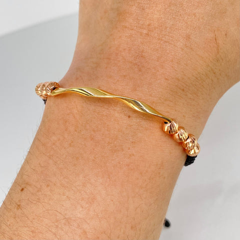 Pulsera tejida Herraje Melcocho / BD 8uni 5mm / Hilo Negro Oro amarillo y Oro rosa 1,11 Gr †