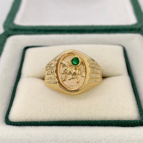 Anillo Caballo Circon Verde Oro amarillo 18k / Talla 10 1/4 / 2,65 Gr *