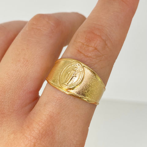 Anillo Sello Virgen Milagrosa Oro amarillo 18k / Talla 10 / 2,2 Gr *