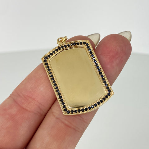 Dije Placa Rectangular Circones Negros Oro amarillo 18k 4,53 Gr / 4,2 Cm †