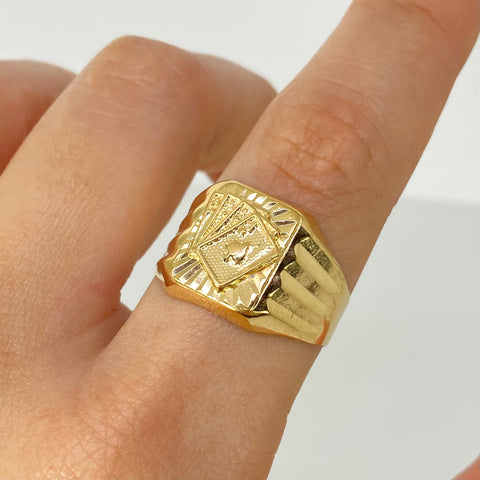 Anillo Sello Cartas Oro amarillo 18k / Talla 10 1/4 / 3,37 Gr *