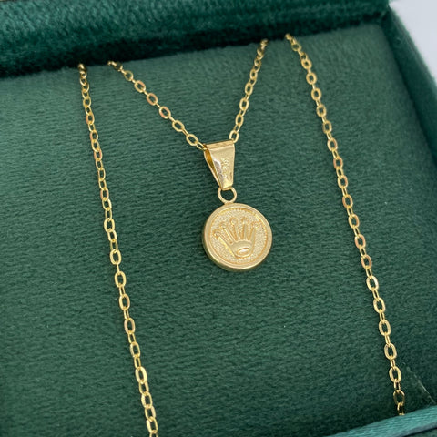 Set Cadena ● Aro Seguido + Dije Corona RX Oro amarillo 18k 1,40 Gr / 1,2 mm / 50 Cm *