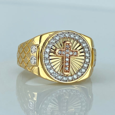 Anillo Cruz Circones Blancos Tres oros / Talla 9 1/2 / 6,85 Gr