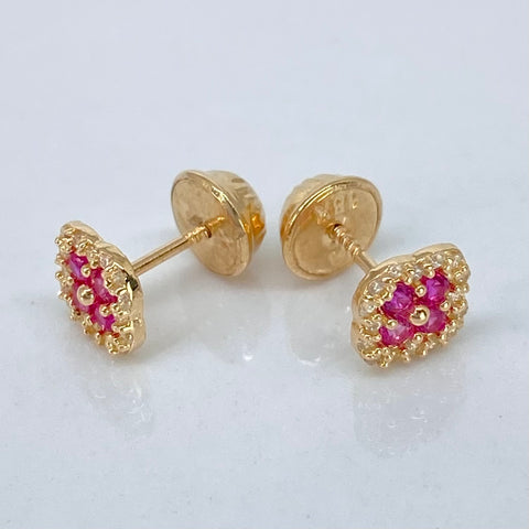 Topos Trebol Circones Fucsias Blancos Oro amarillo 18k 0,95 Gr / 5,6 mm †