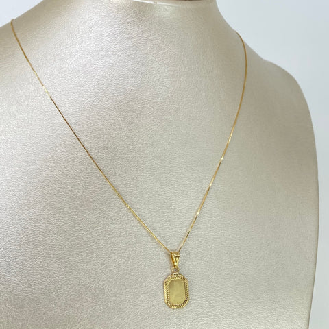 Set Cadena ● Veneciana + Dije Placa Rectangular Curva Oro amarillo 18k 1,25 Gr / 0,5 mm / 45 Cm *