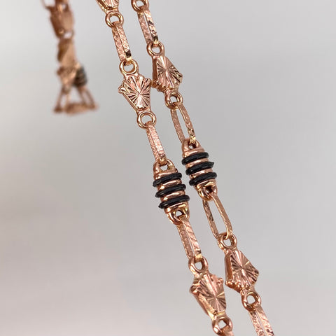 Cadena Rustica Eslabones Corona RX Cauchos Negros Oro rosa 10,04 Gr / 4,8 mm / 60 Cm *