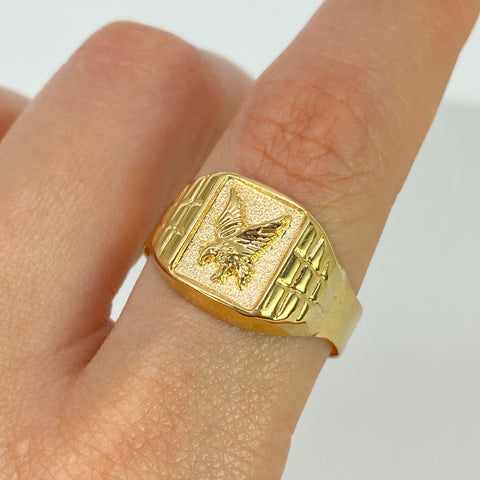 Anillo Sello Águila Arenado Oro amarillo 18k / Talla 12 1/4 / 3,7 Gr †