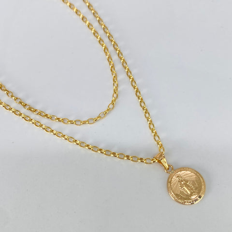 Set Cadena ● Rolon + Dije Virgen Milagrosa Oro amarillo 18k 3,05 Gr / 2,2 mm / 60 Cm