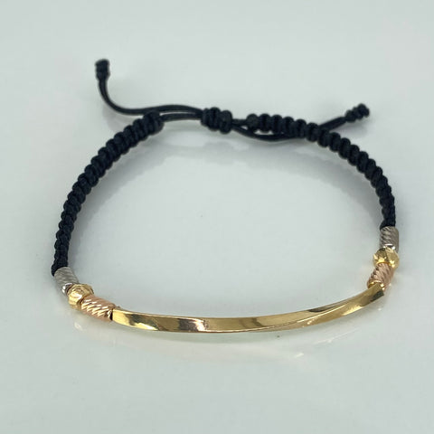 Pulsera tejida Tubo Entorchado BD 2uni 4mm Cilindros 4uni Hilo Negro Tres Oros 18k 1 Gr
