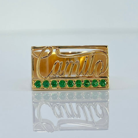 Anillo Nombre POR FABRICACIÓN 10 Pts De Esmeraldas Oro amarillo 18k / Talla 8 / 7,73 Gr *