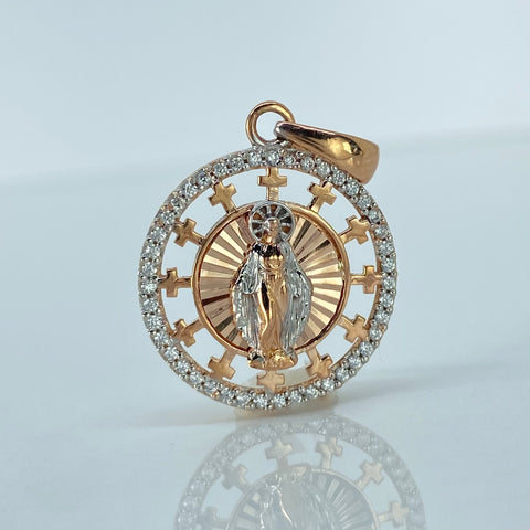 Dije Virgen Milagrosa Circones Blancos Oro blanco y Oro rosa 2,75 Gr / 2,8 Cm