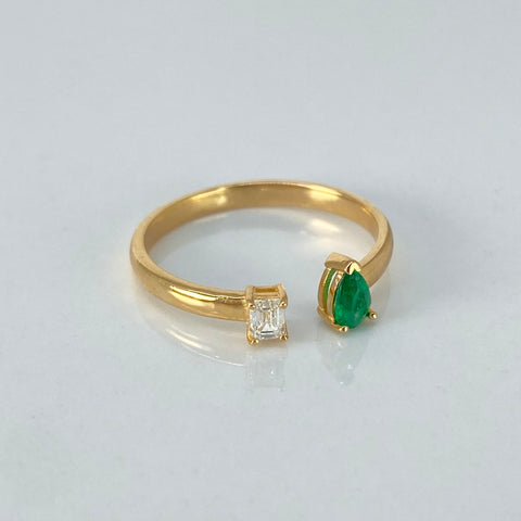 Anillo Esmeralda 12.5PTS Diamante 10.5PTS Oro amarillo / Talla 6 / 1,92 Gr †