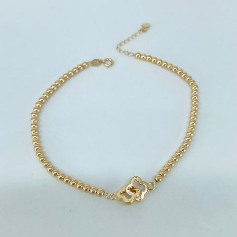 Pulso ● Trebol Bolas Lisas ESP Oro amarillo 18k +3 / 1,95 Gr / 2,5 mm / 17 Cm *