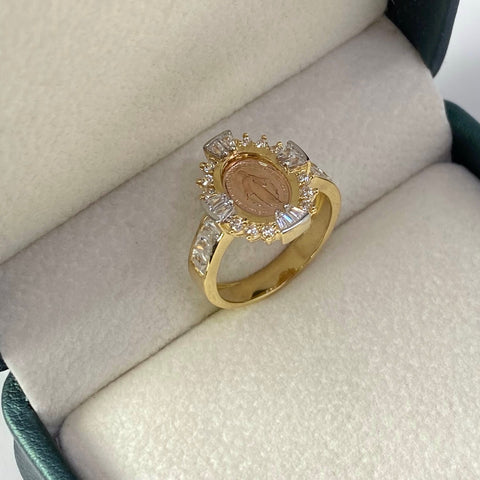 Anillo Contorno Virgen Milagrosa Circones Blancos Oro amarillo y Oro rosa 18k / Talla 6 1/4 / 4,58 Gr