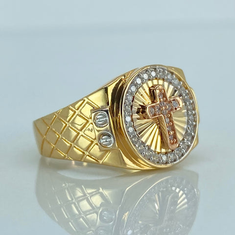 Anillo Cruz Circones Blancos Tres oros / Talla 9 1/2 / 6,85 Gr