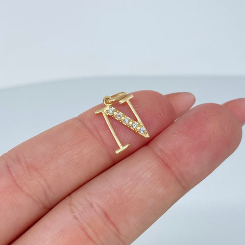 Dije Letra N Circones Blancos Oro amarillo 0,78 Gr / 1,9 Cm *