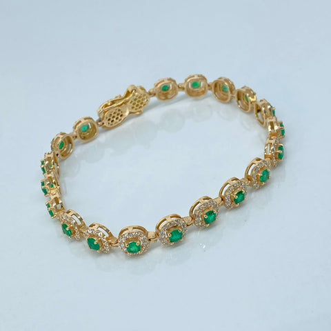 Pulso Tennis Esmeraldas 210PTS Diamantes 252PTS  Oro amarillo 13,52 Gr / 6,7 mm / 18 Cm *