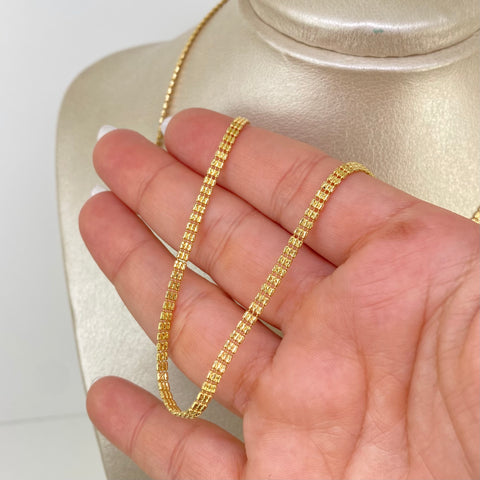 Cadena ● Mini Barriles Diamantada Oro amarillo 18k +3 / 6,91 Gr / 3 mm / 50 Cm †