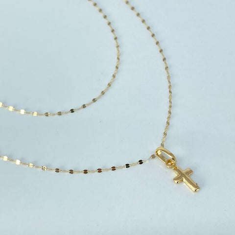Set Cadena ● Crispeta + Dije Cruz Oro amarillo 18k 0,55 Gr / 1 mm / 50 Cm †