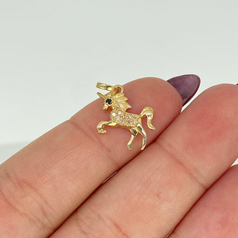 Dije Caballo Circones Blancos Negro Oro amarillo 18k 1 Gr / 2 Cm