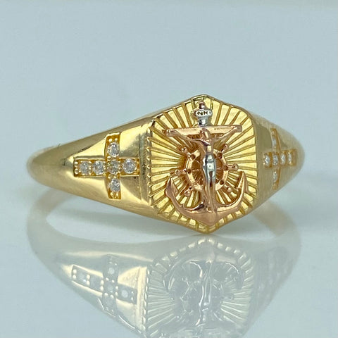 Anillo Ancla Circones Blancos Tres oros / Talla 9 1/2 / 3,25 Gr