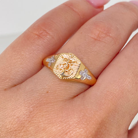 Anillo Ancla Circones Blancos Oro amarillo y Oro blanco / Talla 9 / 2,5 Gr †