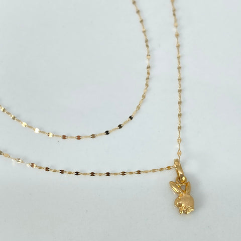 Set Cadena ● Crispeta + Dije Conejo Oro amarillo 18k 0,55 Gr / 1 mm / 45 Cm †