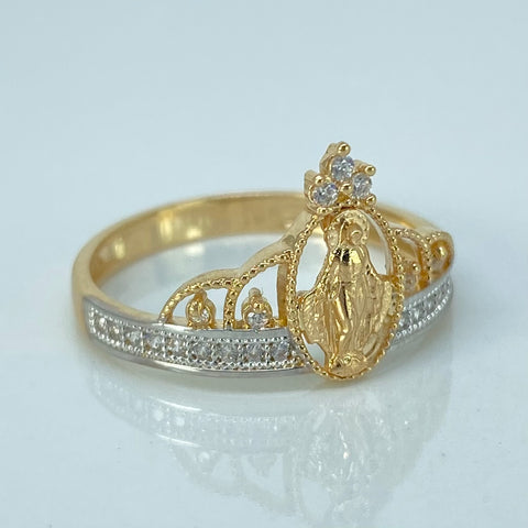 Anillo Virgen Milagrosa Circones Blancos Oro amarillo y Oro blanco / Talla 7 3/4 / 2,45 Gr *