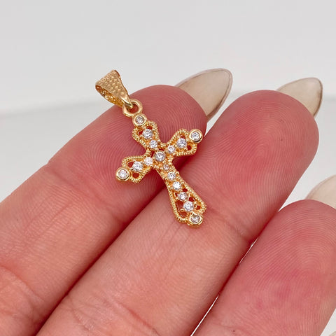 Dije Cruz Circones Blancos Oro amarillo 1,35 Gr / 2,8 Cm †