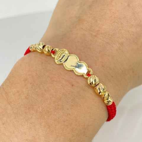 Pulsera tejida Placa Bebe / BD 8uni 5/4mm Hilo Rojo Oro amarillo 1,49 Gr *