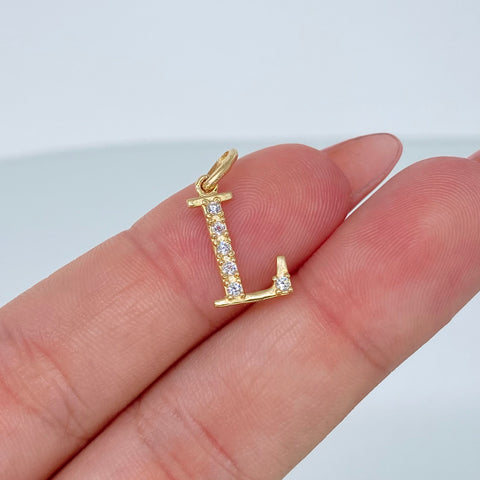 Dije Letra L Circones Blancos Oro amarillo 0,67 Gr / 2 Cm *