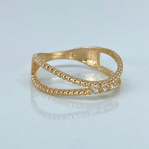 Anillo Lineas Curvas Punteado Circon Blanco Oro amarillo / Talla 6 1/2 / 2,03 Gr