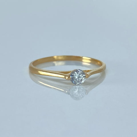 Anillo Solitario Circon Blanco Oro amarillo / Talla 6 1/4 / 1,1 Gr *