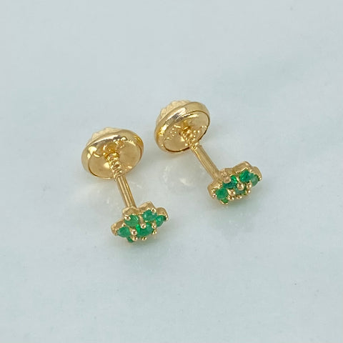 Topos Flor Esmeraldas 0.06CT  Oro amarillo 18k 0,87 Gr / 4 mm  *