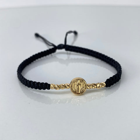 Pulsera tejida Pareja San Benito / BD 8uni 3mm / Hilo Negro Oro amarillo 1,25 Gr *