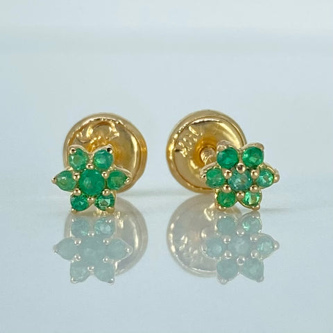 Topos Flor Esmeraldas 0.06CT  Oro amarillo 18k 0,87 Gr / 4 mm  *