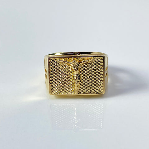 Anillo Cristo Fondo Diamantado Oro amarillo 18k / Talla 10 1/2 / 11,44 Gr