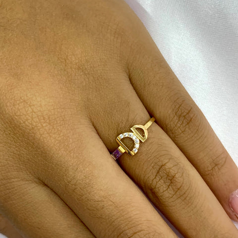 Anillo Circones Blancos y Lila Oro amarillo 18k / Talla 5 / 1,03 Gr *