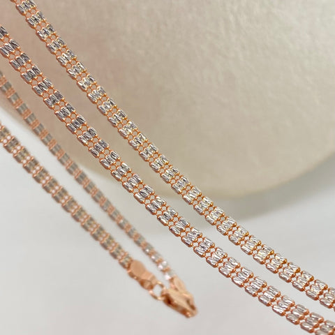 Cadena ● Mini Barriles Diamantados Oro blanco y Oro rosa 18k +3 / 8,95 Gr / 3 mm / 60 Cm