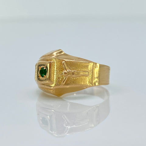 Anillo Cristo Circon Verde Oro amarillo 18k / Talla 4 3/4 / 2,18 Gr