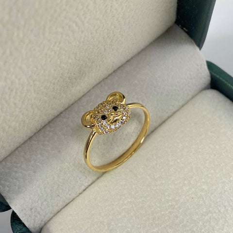 Anillo Cara De Oso Circones Blancos Y Negros Oro amarillo 18k / Talla 7 3/4 / 2,23 Gr †