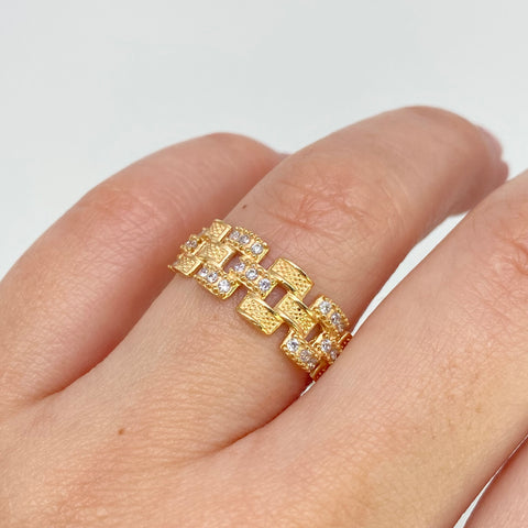 Anillo Ajedrez Circones Blancos / Diamantado Oro amarillo 18k / Talla 7 / 3,98 Gr *