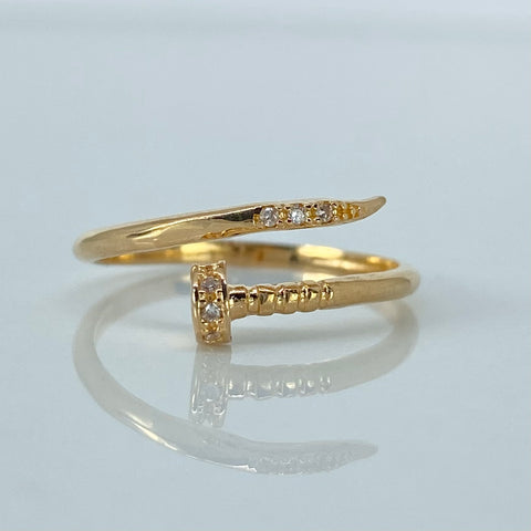 Anillo Clavo CT Circones Blancos Oro amarillo 18k / Talla 7 1/2 / 1,95 Gr *