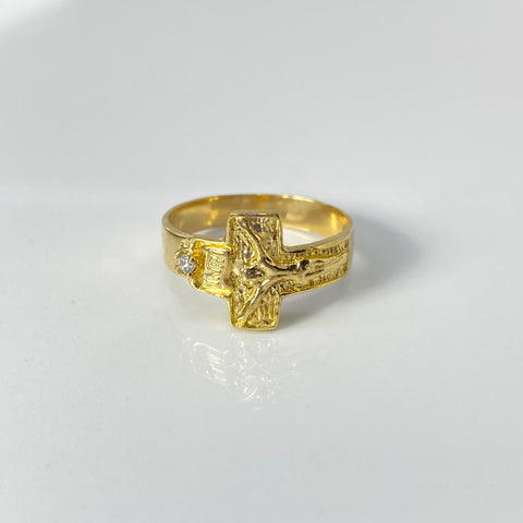 Anillo Cruz Cristo Circon Blanco Oro amarillo 18k / Talla 8 2/4 / 3,23 Gr