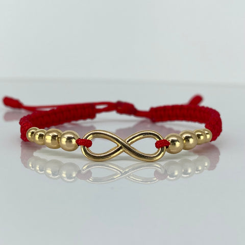 Pulsera tejida Herraje Infinito BL 5/4mm 8uni Hilo Rojo Oro amarillo 18k 1,73 Gr *