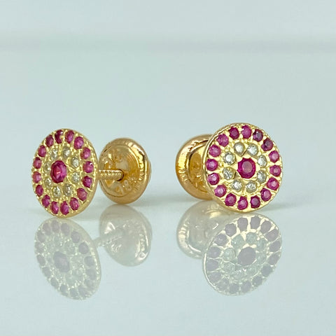 Topos Circulo Circones Blancos Fucsias Oro amarillo 18k 1,2 Gr / 7,4 mm  *