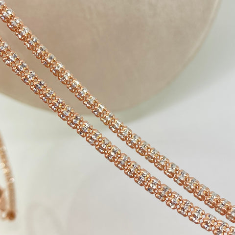 Cadena ● Punto Cuadrado Diamantado Oro blanco y Oro rosa 18k +3 / 23,06 Gr / 3,5 mm / 65 Cm *