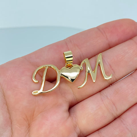 Dije Iniciales Corazón Personalizado  POR FABRICACION Oro amarillo 18k 4,62 Gr *