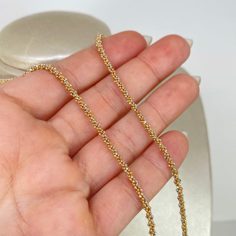 Cadena ● Mini Militar Trenzada Tres oros 18k +3 / 10,45 Gr / 2,8 mm / 50 Cm *