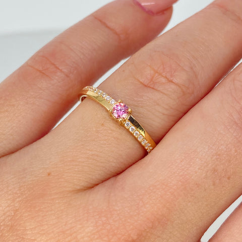 Anillo Solitario Churumbela Circones Blancos Rosas Oro amarillo / Talla 7 1/2 / 2 Gr *